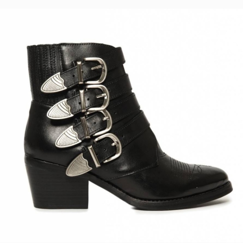 Tony Bianco Black Leather Buckle Ankle Boots